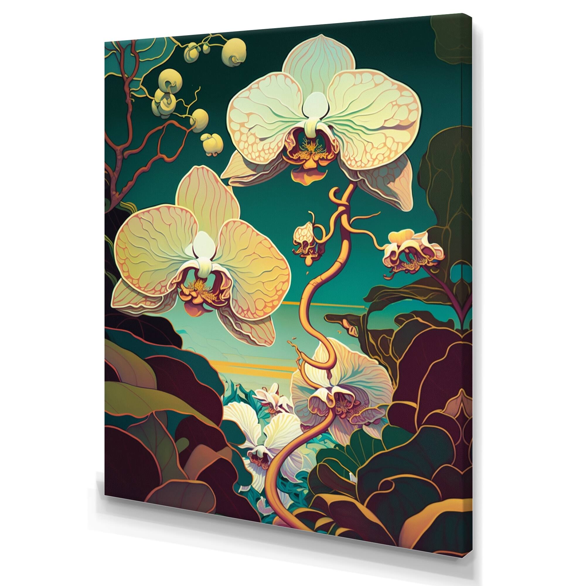 Designart "Blossoming Orchid In Bright Retro Colors II" Floral Orchid